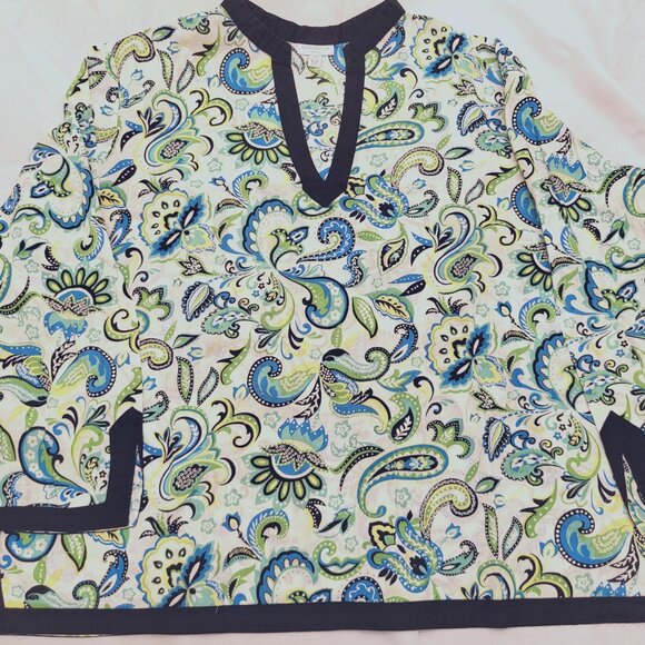 Womens size 22 Paisley Print Blouse with Black Trim - Picture 1 of 10